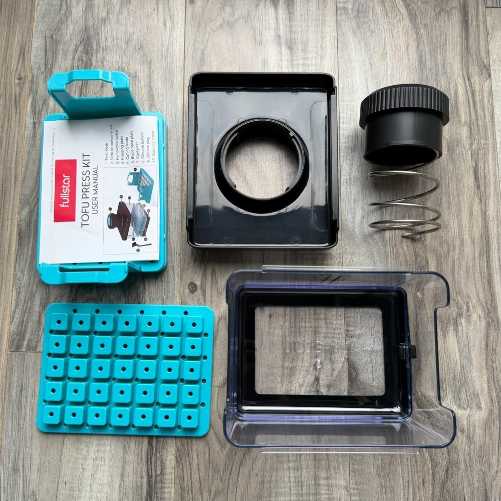 Fullstar Tofu Press Kit w Container Cutter Grid Vegan Kitchen Tool Bean Curd